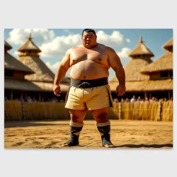 Поздравительная открытка Сумоист в деревне