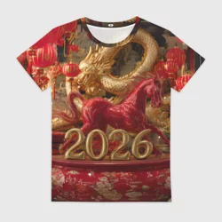 Женская футболка 3D Год красной лошади в китайском стиле