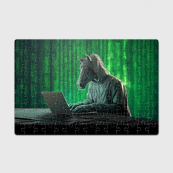 Головоломка Пазл магнитный 126 элементов Конь хакер на фоне матрицы