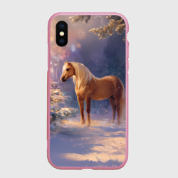 Чехол для iPhone XS Max матовый Лошадка в новогоднем лесу