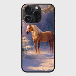 Чехол силиконовый для Apple iPhone 15 Pro Мax матовый Лошадка в новогоднем лесу
