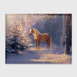 Обложка для студенческого билета Лошадка в новогоднем лесу