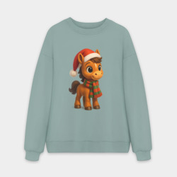 Мужской свитшот oversize без начеса хлопок Новогодняя лошадка 2026