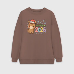 Женский свитшот oversize без начеса хлопок Новогодняя лошадка 2026