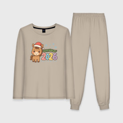Женская пижама с лонгсливом хлопок Новогодняя  лошадка 2026