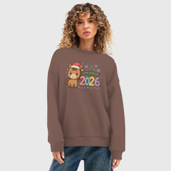 Женский свитшот oversize без начеса хлопок Новогодняя лошадка 2026 - фото 2