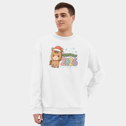 Мужской свитшот oversize без начеса хлопок Новогодняя лошадка 2026 - фото 2