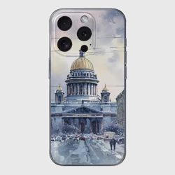 Чехол для iPhone 15 Pro силиконовый с защитой камеры Санкт-Петербург зимний город