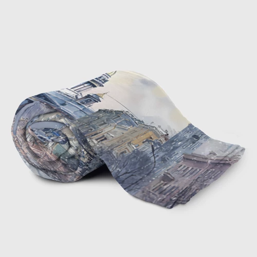 Плед 3D с принтом Санкт-Петербург зимний город, фото на моделе #1