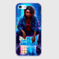 Чехол для iPhone 5/5S матовый Силуэт мегаполиса с девушкой тверк