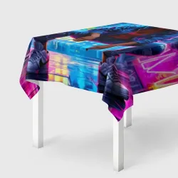 Скатерть 3D Силуэт мегаполиса с девушкой тверк