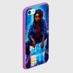 Чехол для iPhone 5/5S матовый Силуэт мегаполиса с девушкой тверк - фото 2