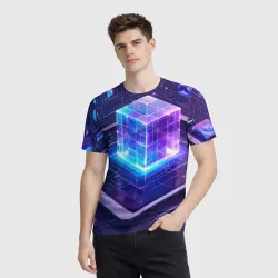 Мужская футболка 3D Цифровой куб: интерфейс будущего - фото 2