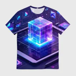 Мужская футболка 3D Цифровой куб: интерфейс будущего