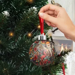 Ёлочный шар Красный конь с мифическими животными в стиле тату - фото 2