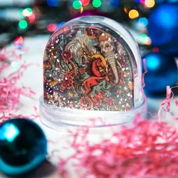 Игрушка Снежный шар Красный конь с мифическими животными в стиле тату - фото 2