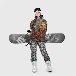 Накидка на куртку 3D Красный конь с мифическими животными в стиле тату - фото 2