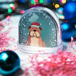 Игрушка Снежный шар Новогодний недовольный бульдог  - фото 2