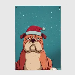 Постер Новогодний недовольный бульдог 