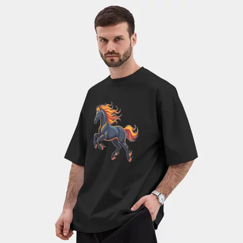 Мужская футболка Oversize хлопок premium Огненная лошадь, символ года 2026 - фото 5