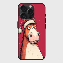 Чехол силиконовый для Apple iPhone 15 Pro Мax матовый Комичная новогодняя лошадь