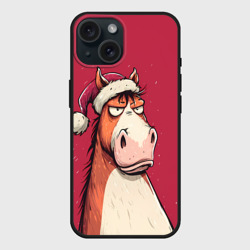 Чехол силиконовый для Apple iPhone 15 матовый Комичная новогодняя лошадь