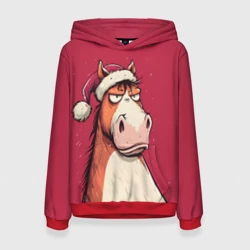 Женская толстовка 3D Комичная новогодняя лошадь