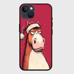 Чехол для iPhone 14 Комичная новогодняя лошадь