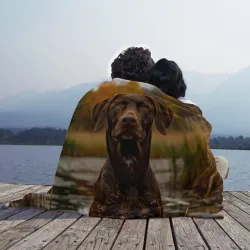 Плед 3D Взгляд курцхаара у осеннего водоёма - фото 2