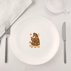 Набор: тарелка + кружка Новогодняя лошадка вышивает снежинку - фото 2