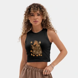 Женская укороченная майка-топ хлопок Новогодняя лошадка вышивает снежинку - фото 2