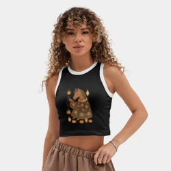 Женская укороченная майка-топ хлопок Новогодняя лошадка вышивает снежинку - фото 2