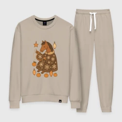 Женский костюм хлопок Новогодняя лошадка вышивает снежинку