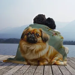 Плед 3D Пёкинес среди цветущих ветвей - фото 2