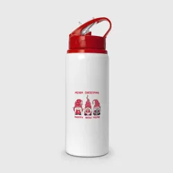 Бутылка для воды с трубочкой Новогодние гномы