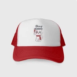 Кепка тракер с сеткой Новогодний котик