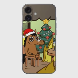 Чехол для iPhone 16 силиконовый с защитой камеры Конь среди огня - this is fine