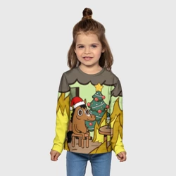 Детский лонгслив 3D Конь среди огня - this is fine - фото 2