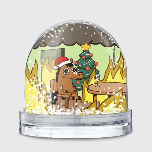 Игрушка Снежный шар Конь среди огня - this is fine