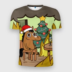 Мужская футболка 3D Slim Конь среди огня - this is fine