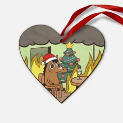 Деревянная игрушка Сердце Конь среди огня - this is fine