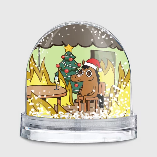 Игрушка Снежный шар Конь среди огня - this is fine - фото 2