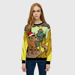 Женский свитшот 3D Конь среди огня - this is fine - фото 2