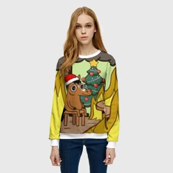 Женский свитшот 3D Конь среди огня - this is fine - фото 2