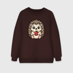 Женский свитшот oversize без начеса хлопок Ёжик с яблоком