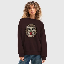 Женский свитшот oversize без начеса хлопок Ёжик с яблоком - фото 2