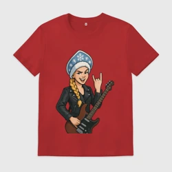 Мужская футболка хлопок Снегурочка с гитарой