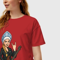 Женская футболка хлопок Oversize Снегурочка с гитарой - фото 2