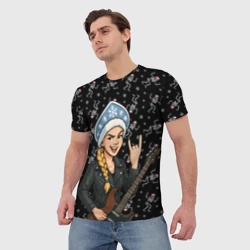 Мужская футболка 3D Снегурочка с гитарой - Рок - фото 2