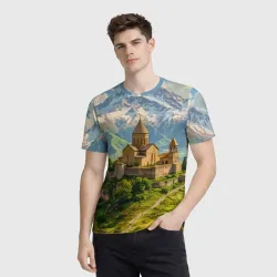 Мужская футболка 3D Храм у подножия вечных вершин - фото 2